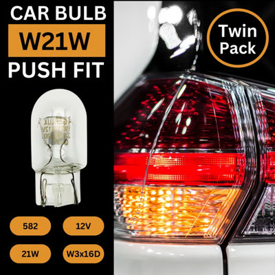 Tek Automotive 582 W21W Bulb Brake Light Indicator Fog DRL Reverse Light Bulb 382W 12V 21W W3x16D Capless T20 - Twin Pack