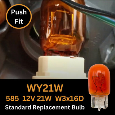 Tek Automotive 585 WY21W Indicator Bulbs 382WA 12V 21W W3x16D Capless Indicator Bulbs Orange Amber Car Light Bulb - Twin Pack