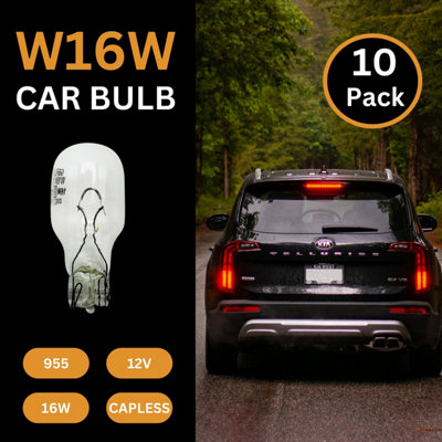 Tek Automotive 955 W16W Car Bulbs Brake Tail Indicator Reverse Fog Light 921B 12V 16W W2.1x9.5D Capless - Box of 10