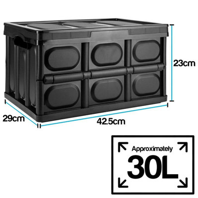TekBox 30L Black Folding Storage Box - Set of 5 Boxes