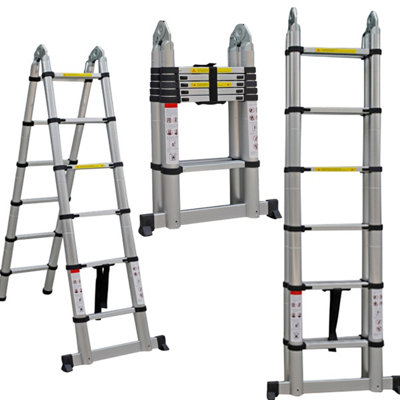 Telescopic Double Sided Combination Ladder 3.8m Max Height 183cm Step ...
