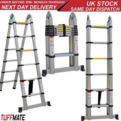 Telescopic Double Sided Combination Ladder 3.8m Max Height 183cm Step ...