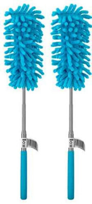 Telescopic duster microfibre cleaning brush blue washable extendable ...