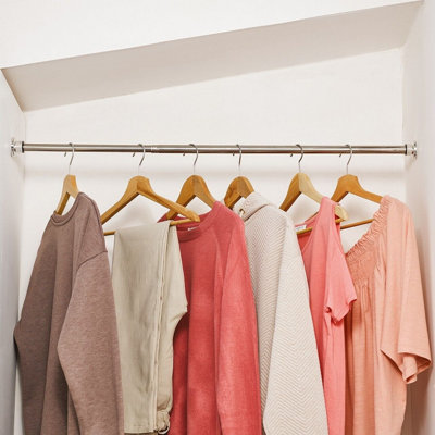 Telescopic Easy-Fix Clothes or Curtain Rail - Stainless Steel Rod for Alcoves, Wardrobes, Awkward Windows - Extends from 70-115cm