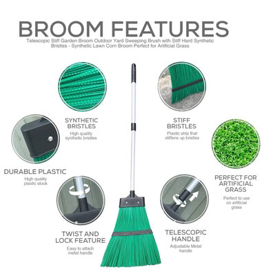 Telescopic Extendable Garden Broom - Green - 4