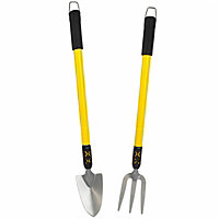 Telescopic Extendable Garden Fork Weeder and Spade  Shovel 25in to 37in 2pc Kit