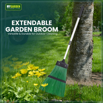 Telescopic Garden Yard Broom Stiff Brush Aluminium Handle 1096