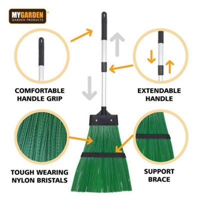 Telescopic Garden Yard Broom Stiff Brush Aluminium Handle 1096