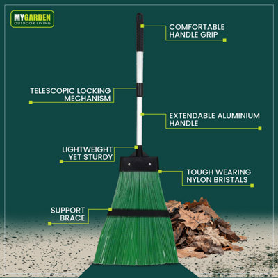 Telescopic Garden Yard Broom Stiff Brush Aluminium Handle 1096 - 5