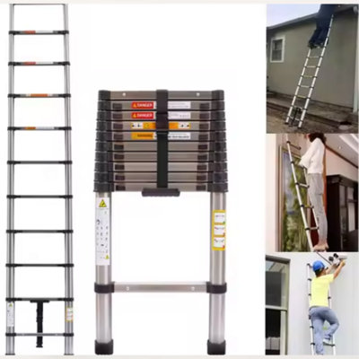 Telescopic Ladder 12.5FT,3.8M , Stainless Steel, 150kg Load, Extendable ...