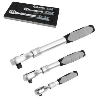 TELESCOPIC RATCHET SET 3PC EXTENDABLE REVERSIBLE 1/4