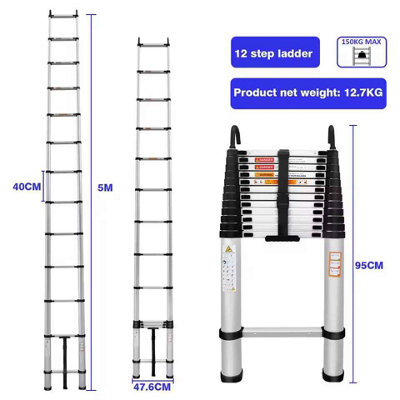 Telescopic Stainless Steel Ladder 5M, Extendable, 150kg Load, With Hook