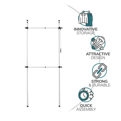 Telescopic Wardrobe Organiser Hanging Rail Clothes Rack Adjustable Storage Shelving - 4
