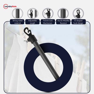 Telescopic Washing Line Poles Extendable Up to 220cm with Twist Lock ...