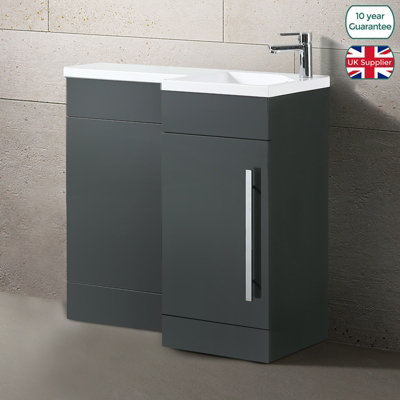 Telora 900 mm L Shape Bathroom Right Hand Grey Basin Vanity & WC Unit