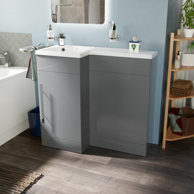 Telora Light Grey Basin Sink Vanity Unit Furniture Cabinet Left Hand 900mm