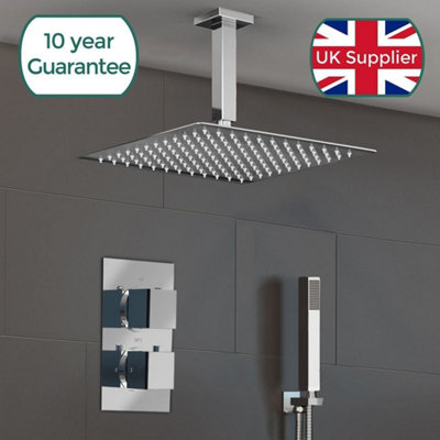 TEMEL BATHROOM CONCEALED THERMOSTATIC SHOWER MIXER VALVE SQUARE SLIM HEAD 300MM