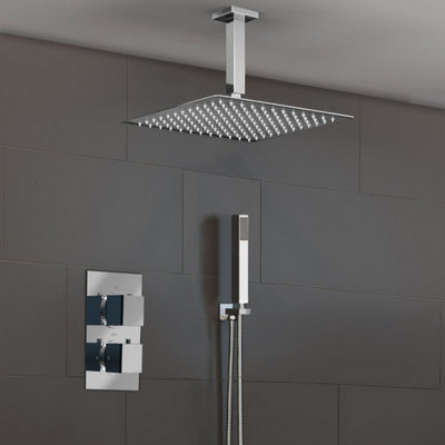TEMEL BATHROOM CONCEALED THERMOSTATIC SHOWER MIXER VALVE SQUARE SLIM HEAD 300MM