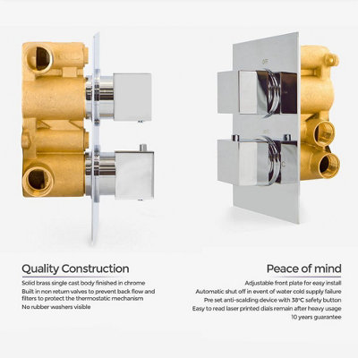 TEMEL BATHROOM CONCEALED THERMOSTATIC SHOWER MIXER VALVE SQUARE SLIM HEAD 300MM - 4