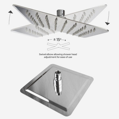 TEMEL BATHROOM CONCEALED THERMOSTATIC SHOWER MIXER VALVE SQUARE SLIM HEAD 300MM - 7