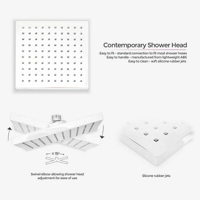 Temel Bathroom Square Concealed Thermostatic Mixer Shower Head Chrome Valve Set - 4