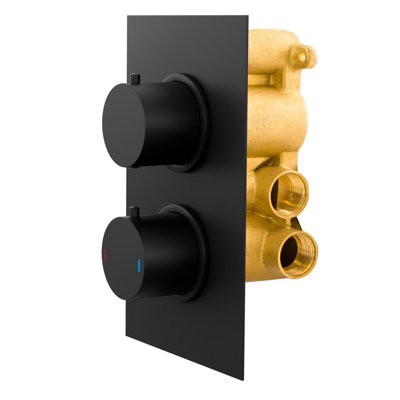 Temel Black Matt Round Concealed Thermostatic Mixer Valve Hand Held Shower Set - 4