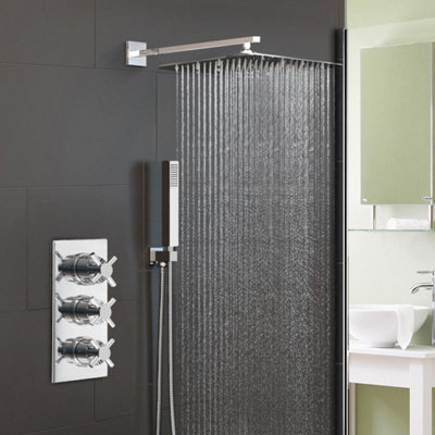 Temel Cross Concealed Thermostatic Mixer Valve Hand Held 300mm Shower Head Set Price Comparisons | Compare The Build