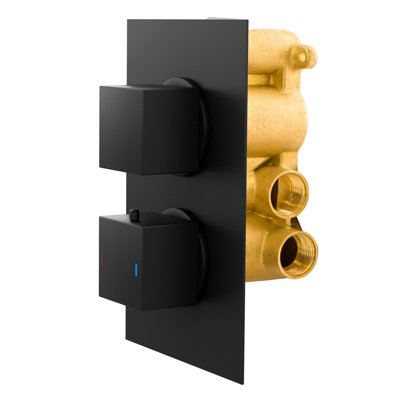 Temel Matt Black Rainfall Shower Head with Hand Held and Thermostatic Valve Set - 3