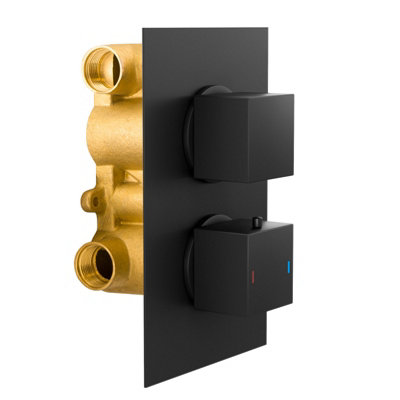 Temel Matt Black Rainfall Shower Head with Hand Held and Thermostatic Valve Set - 4