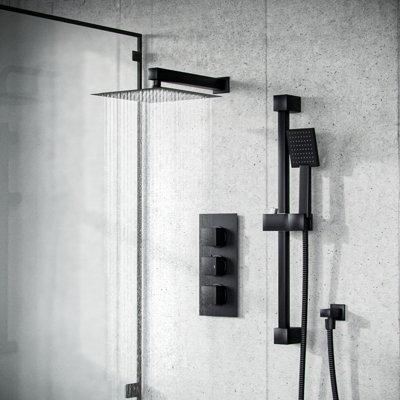 Temel Matt Black Rainfall Shower with Thermostatic Control and Hand ...