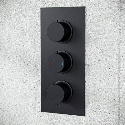 Temel Round Black Matt Rainfall Shower Head and Hand Held Thermostatic ...