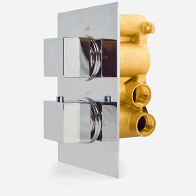 TEMEL THERMOSTATIC CONCEALED SHOWER MIXER BATHROOM SQUARE SLIM CHROME HEAD SET