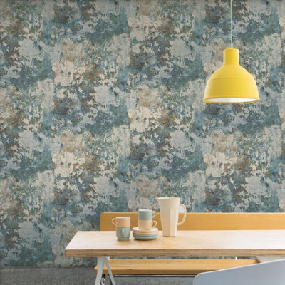 Tempera Concrete Effect Wallpaper Blue GranDeco EP3001