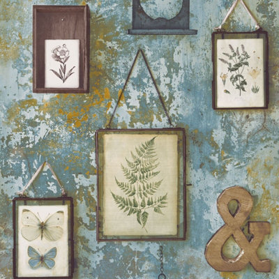 Tempera Frames Concrete Effect Wallpaper Blue GranDeco EP2101