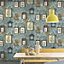 Tempera Frames Concrete Effect Wallpaper Blue GranDeco EP2101