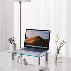 Tempered Glass Computer Monitor Stand 40cm W x 24cm D x 9-11cm H