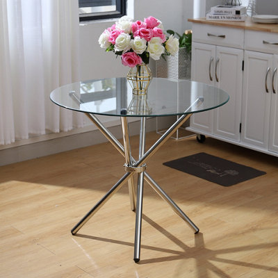 Tempered Glass Crossover Round Dining Table 880mm Dia