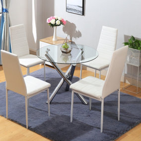 Tempered Glass Crossover Round Dining Table with Metal Leg 880mm Dia