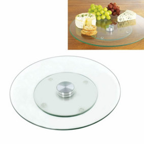 Tempered Glass Rotating Lazy Susan Serving Plate Cheese Cake Turntable Spin Tray