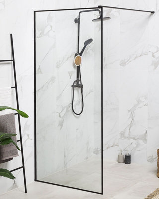 Tempered Glass Shower Screen 100 x 190 cm Black WASPAM