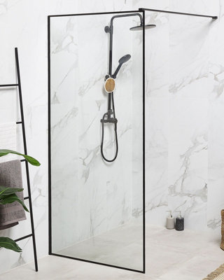 Tempered Glass Shower Screen 90 x 190 cm Black WASPAM