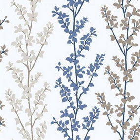 Tempo Branch Wallpaper Galerie Paste the Wall Natural Floral Blue Beige