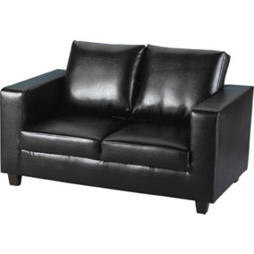 Tempo Two Seater Sofa in Black Faux Leather Contemporary and minimalist