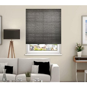 Temporary Dim Out Pleated Blind Shade 200cm Drop 120cm Width Charcoal Grey Pleated Blind