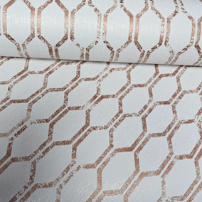 Tempus Copper & White Hexagon Geometric Wallpaper FD25049