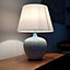 Tenby Blue Table Lamp Glazed Ceramic Base and White Fabric coated Shade