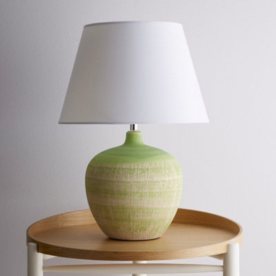 Tenby Green Table Lamp Glazed Ceramic Base and White Fabric coated Shade