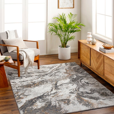 TENITA Abstract Modern Marble Dark Brown/Charcoal Area Rug 120 x 170 cm