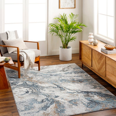 TENITA Abstract Modern Marble Sky Blue Area Rug 160 x 213 cm