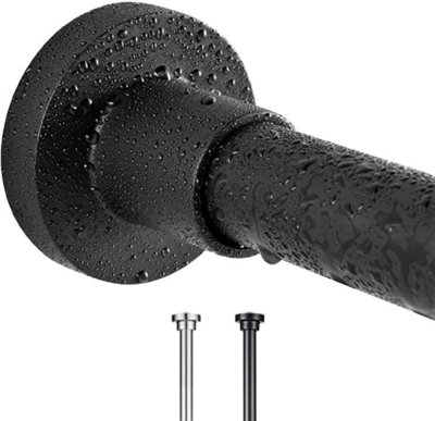Tension Curtain Rods Extendable 81 to 106cm Black No Drill Rust Proof ...